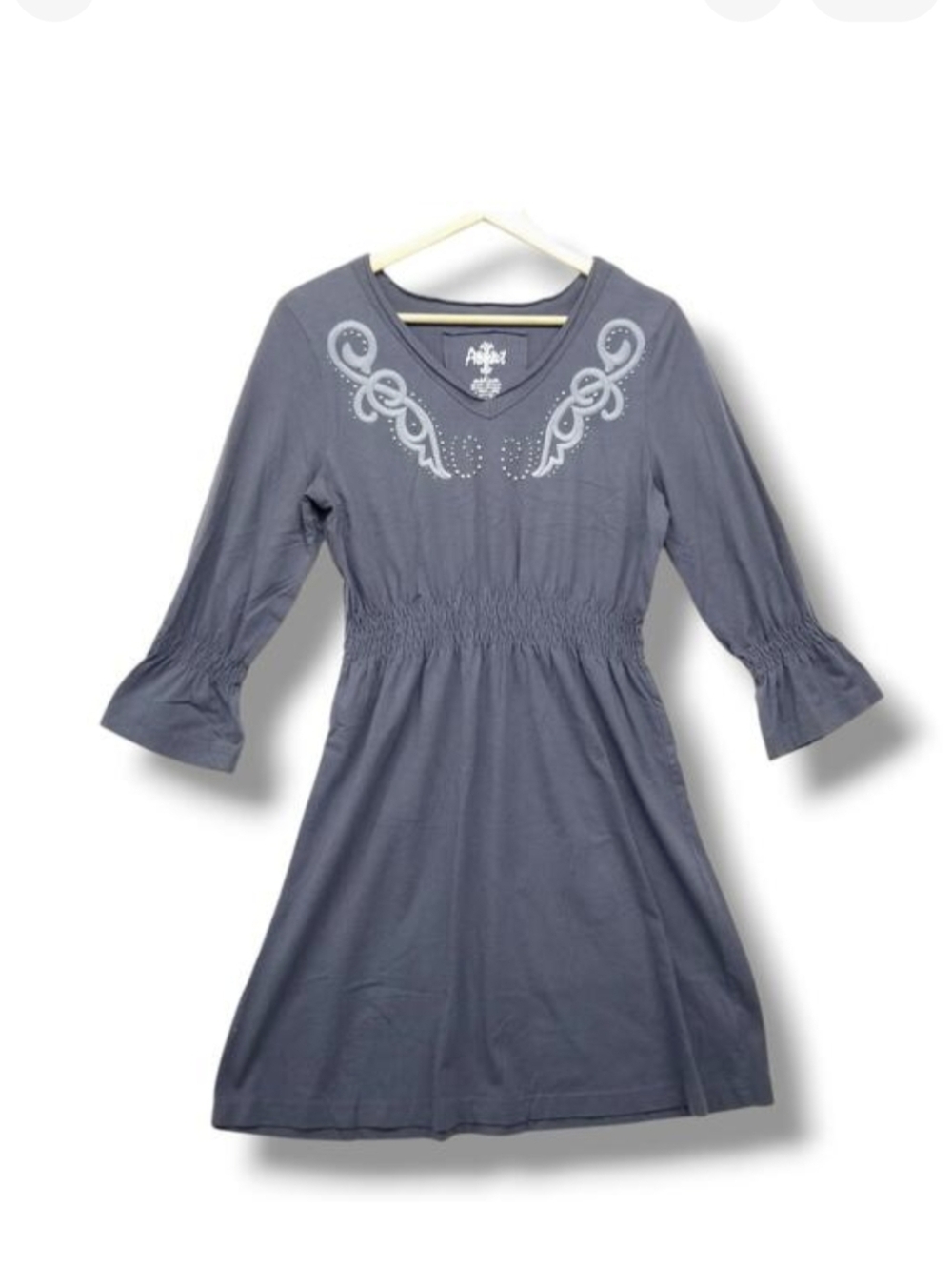 Ariat Jersey‎ Knit Western Dress Womens Medium Dusty Blue Embroidered Studded